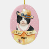 私はもしフィット、私は座る – ボックスCの白黒の子猫 セラミックオーナメント (正面)