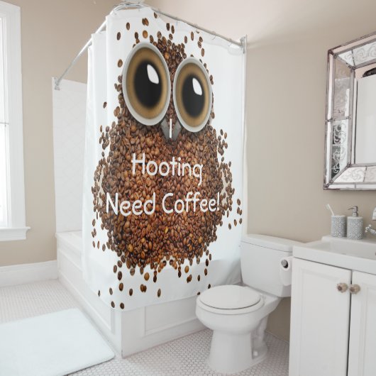 "私はやし立てる必要性のコーヒー"フクロウのコーヒーシャワー・カーテン シャワーカーテン (インサイチュ)