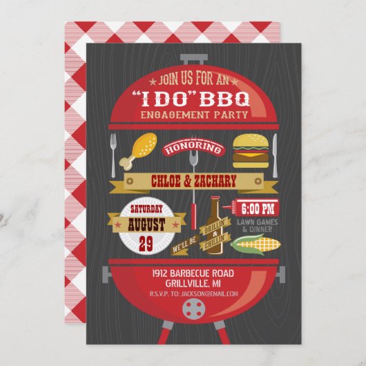 『私はやる』BBQ婚約パーティ招待状 招待状 (正面/裏面)