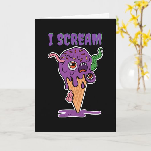 私はアイスクリームおかしなハロウィンキッズかわいいを叫ぶ カード (黄色い花)