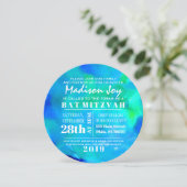 私はアクアウォーターカラーラウンドバルミツワー招待状 招待状 (スタンド正面)