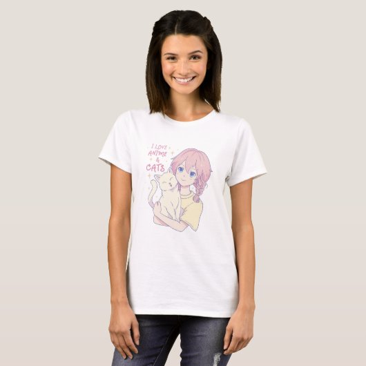 私はアニメと猫が大好き Tシャツ (正面フル)