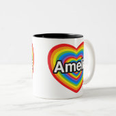 私はアメリアを愛します。 私はアメリア愛します。 ハート ツートーンマグカップ (正面右)