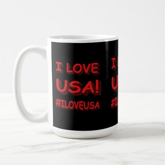 「私はアメリカが大好き」かわいい表情デザイン。買今 コーヒーマグカップ (左)