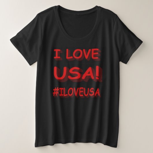 「私はアメリカが大好き」かわいい表情デザイン。買今 プラスサイズTシャツ (デザイン正面)