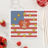 私はアメリカが大好き – 赤、白、青のポルカドット国旗 スタンダードランチョンナプキン (インサイチュ)