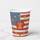 私はアメリカが大好き – 赤、白、青のポルカドット国旗 紙コップ (裏面)