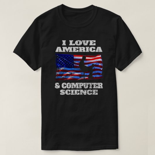 私はアメリカとコンピューターサイエンスが大好き Tシャツ (デザイン正面)