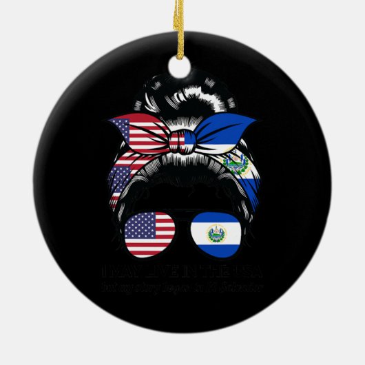 私はアメリカに住むかもしれないが、エルサルバドル系アメリカ人を始めた セラミックオーナメント (裏面)