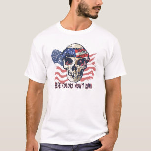 私はアメリカのスカルのギアであることを謝りません Tシャツ
