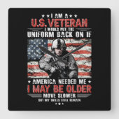私はアメリカの退役軍人です。私はもっと年を取るかもしれません。 スクエア壁時計 (正面)