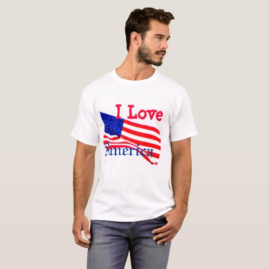 私はアメリカ米国の愛国心が強い米国旗のTシャツを愛します Tシャツ (正面フル)