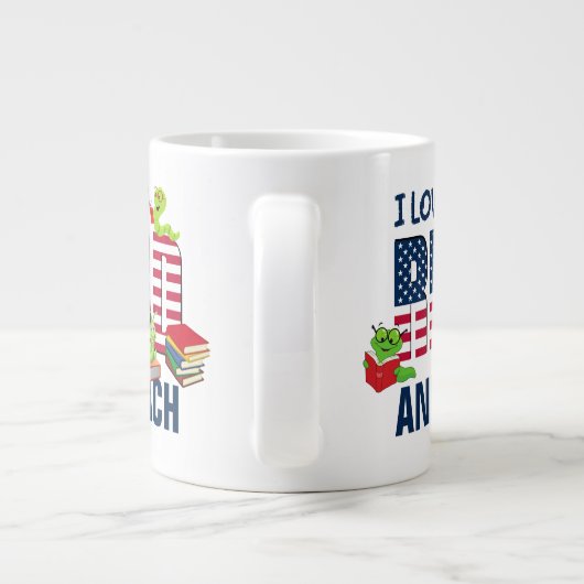 私はアメリカ読国旗のモノグラム教えを好き ジャンボコーヒーマグカップ (裏面)