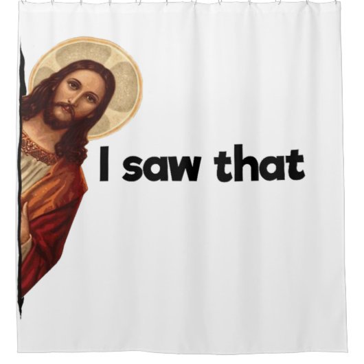私はイエスがおもしろい覗いているミーム シャワーカーテン (正面)