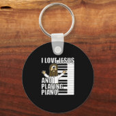 私はイエスとピアノ遊のキリスト教おもしろいの世界が大好き キーホルダー (正面)