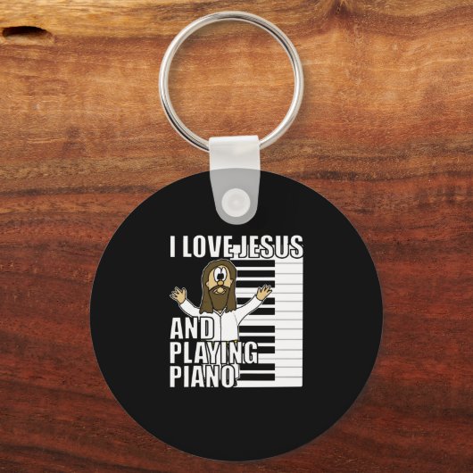 私はイエスとピアノ遊のキリスト教おもしろいの世界が大好き キーホルダー (正面)