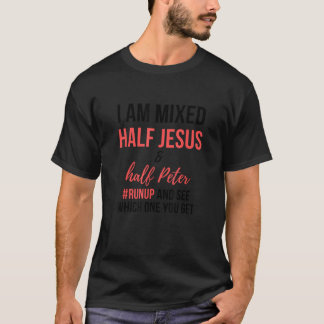 私はイエスとペテロの半々が混乱して走り出て見ている Tシャツ
