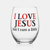 私はイエスを愛している[しかし、私は少し考える] ステムなしワイングラス (正面)