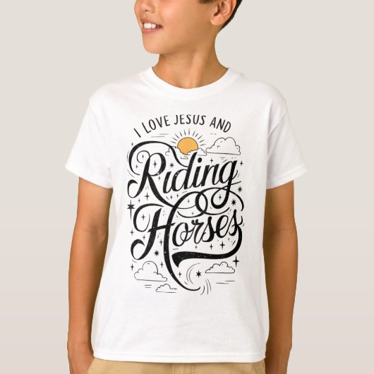 私はイエスを愛し、馬の乗馬ガールズウォム Tシャツ (正面)