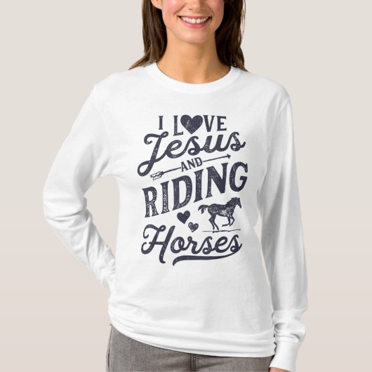 私はイエスを愛し、馬の馬の女の子の馬のバック Tシャツ (正面)