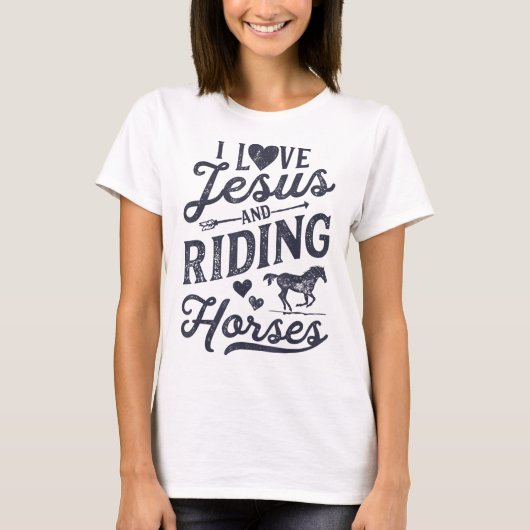 私はイエスを愛し、馬の馬の女の子の馬のバック Tシャツ (正面)