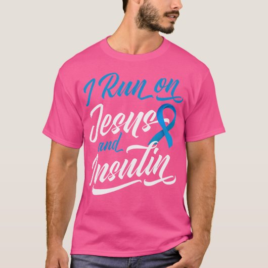 私はイエス走インシュリン糖尿病クリスチャン Tシャツ (正面)