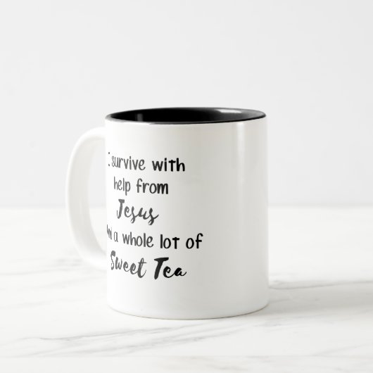 私はイエス・キリストおよび甘い茶と生き延びます ツートーンマグカップ (正面左)