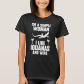 私はイグアナシンプルとワインが好きな女性だ Tシャツ (正面)