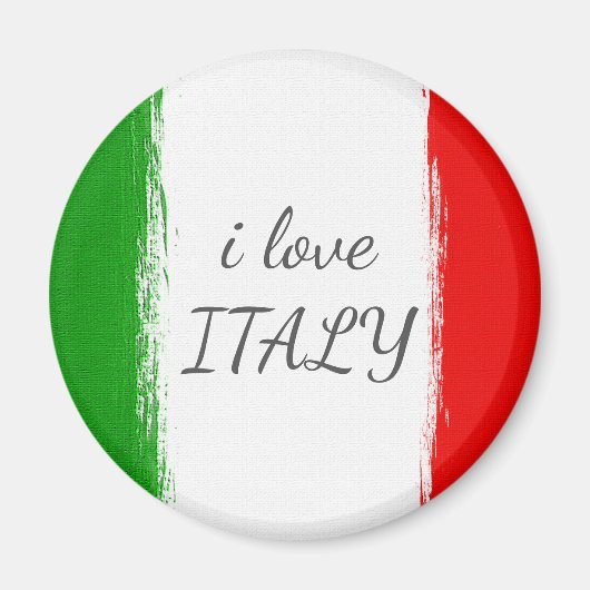 私はイタリアが大好き。イタリア国旗。 マグネット (正面)