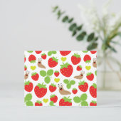 私はイチゴの継ぎ目のないパターンが大好き ポストカード (スタンド正面)