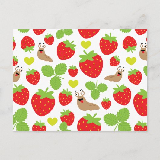 私はイチゴの継ぎ目のないパターンが大好き ポストカード (正面)