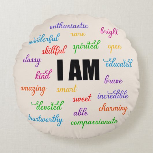 私はインスピレーション前向き、宗教、キリスト教徒だ ラウンドクッション (正面)