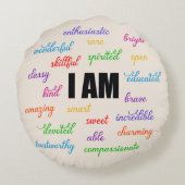 私はインスピレーション前向き、宗教、キリスト教徒だ ラウンドクッション (裏面)