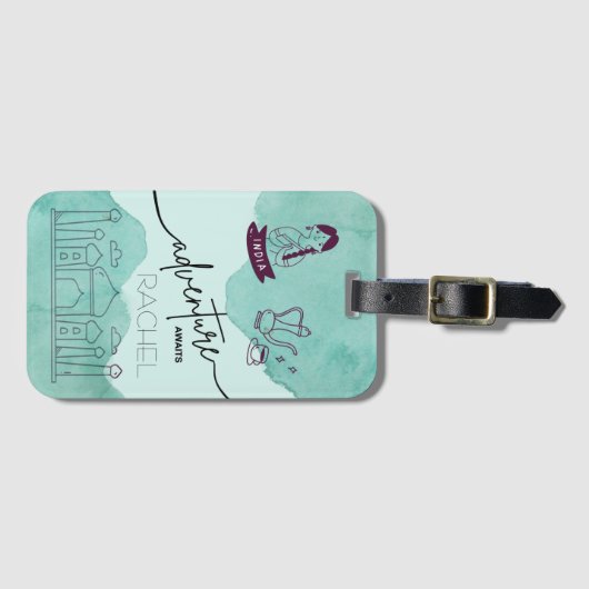 私はインドの冒険の旅行アイコンが大好き ラゲッジタグ (正面横)