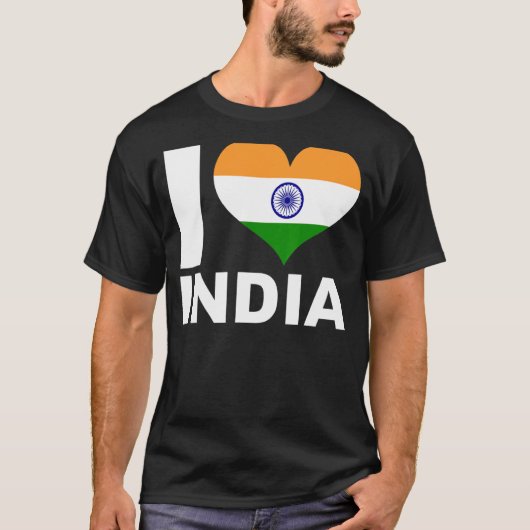 私はインドハート旗を愛する Tシャツ (正面)