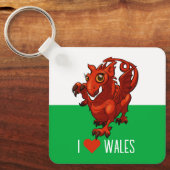 私はウェールズ国旗リトルウェルシュレッド・ドラゴン漫画が大好き キーホルダー (正面)