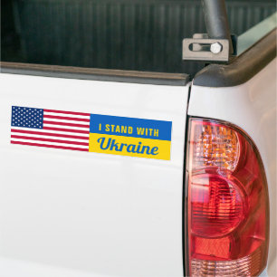 私はウクライナのアメリカ国旗支援車に立つ バンパーステッカー