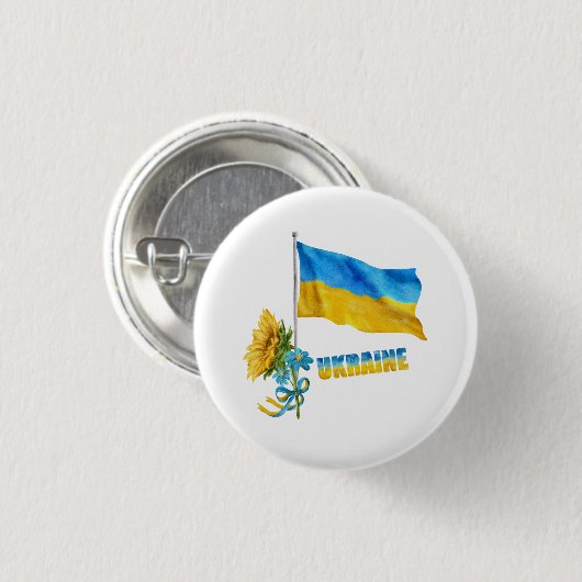 私はウクライナのスローガンと立つウクライナのサポーター国旗 缶バッジ (正面&裏面)