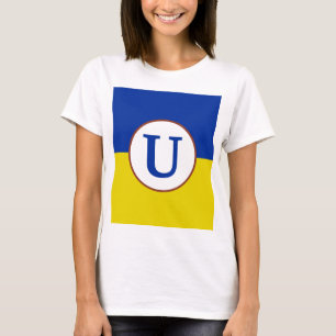 私はウクライナの青い黄色の国旗のモノグラムで立つ Tシャツ