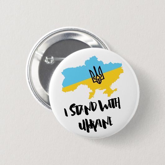 私はウクライナ国旗と共に立つ – ウクライナを支援 缶バッジ (正面&裏面)