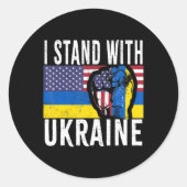 私はウクライナ国旗のアメリカ国旗のサポート英国と共に立つ ラウンドシール (正面)