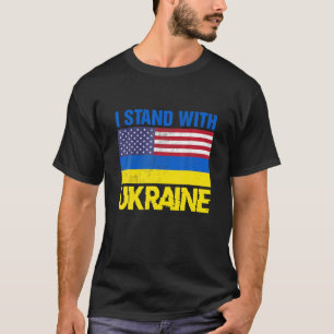 私はウクライナ国旗のアメリカ国旗のサポート英国と共に立つ Tシャツ