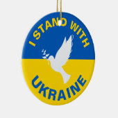 私はウクライナ国旗のドーブ平和に立つ セラミックオーナメント (右)