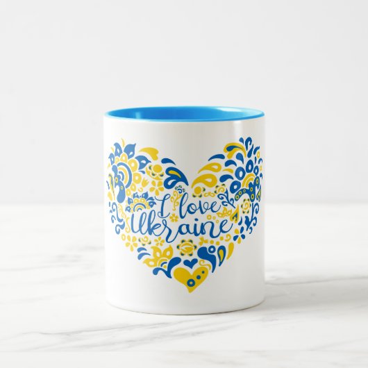 私はウクライナ感動的引用文ハートMu大好き ツートーンマグカップ (中央)