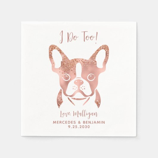 私はエレガントブルドッグフランスのバラ金ゴールド結婚の スタンダードカクテルナプキン (正面)