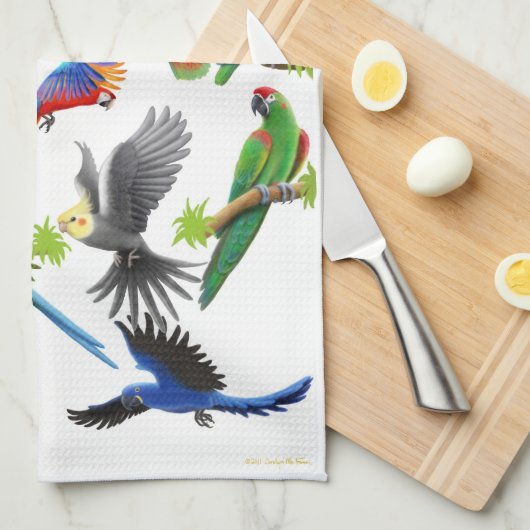 私はオウムの台所タオルを愛します キッチンタオル (四つ折り)