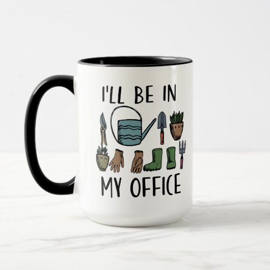 私はオフィスのガーデニングツールに入るおもしろい マグカップ (左)