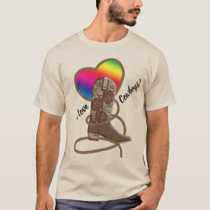 私はカウボーイズゲイプライドレインボーハート Tシャツ
