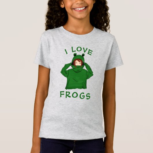 私はカエル可愛い女の子が大好きグリーンカエルフード付きスウェットシャツ Tシャツ (正面)