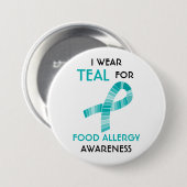 私はカスタマイズ食物アレルギーの認識度のためのティール(緑がかった色)を身に着けています 缶バッジ (正面&裏面)